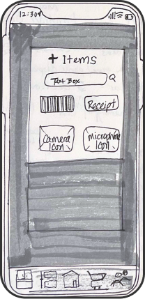 Hand drawn image of the add item pop-up screen of an app on a phone
