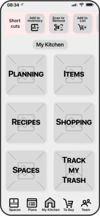 Phone showing a wireframe version of an application's Main Landing screen